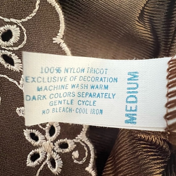 Vintage 70's Kayser Nightgown Slip Dress Eyelet Trimmed Brown Made in USA - Picture 7 of 7